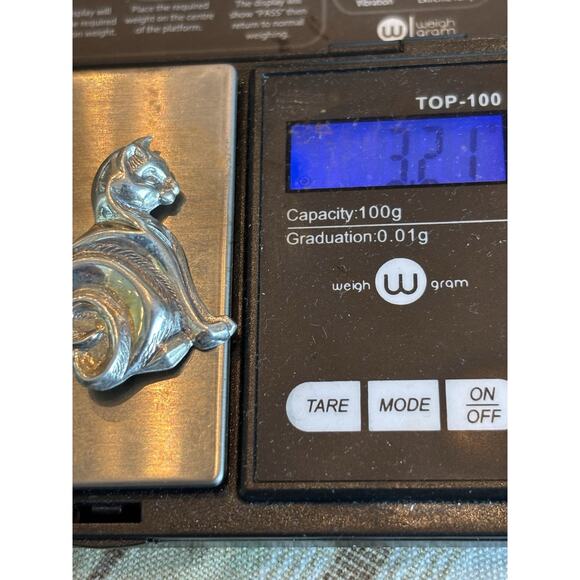 BEAU 925 Sterling Silver Vintage Modernist Cat Pin Brooch MCM - Picture 6 of 6